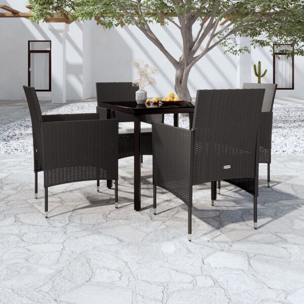 vidaXL Garden Dining Set Black PE rattan, powder-coated steel, glass
