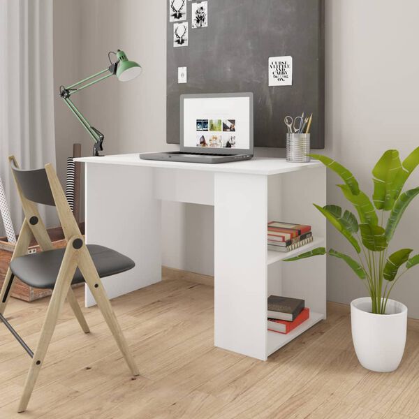vidaXL Desk White Engineered wood Compact Desk Rectangular Modern