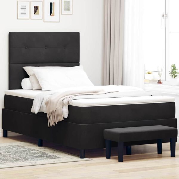vidaXL Box Spring Bed with Mattress Black 47.2" x 78.7" Velvet