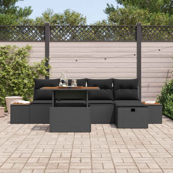 vidaXL Garden Sofa Set Height-Adjustable 6 pcs Black poly rattan
