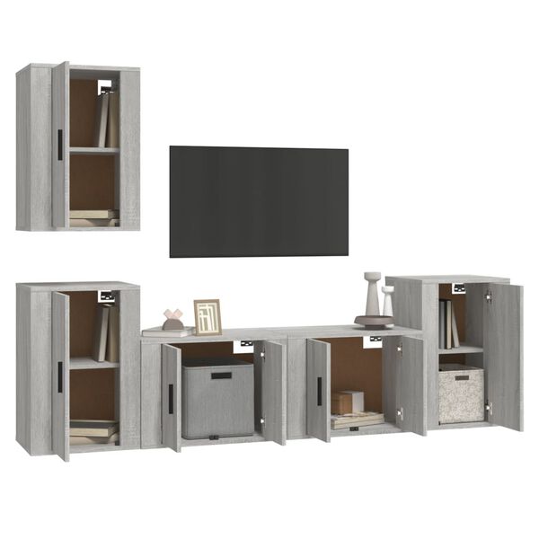 vidaXL TV Cabinet Set Set of 5 Grey Sonoma Engineered Wood Large