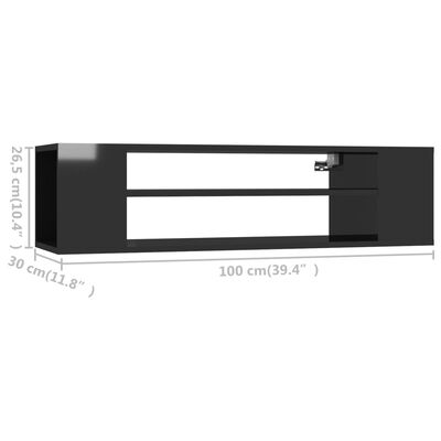 vidaXL Hanging TV Cabinet High Gloss Black 39.4"x11.8"x10.4" Engineered Wood