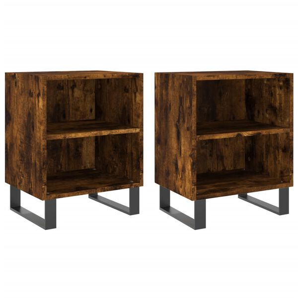 vidaXL Bedside Cabinet Set of 2 Smoked oak Engineered wood, iron Drawers