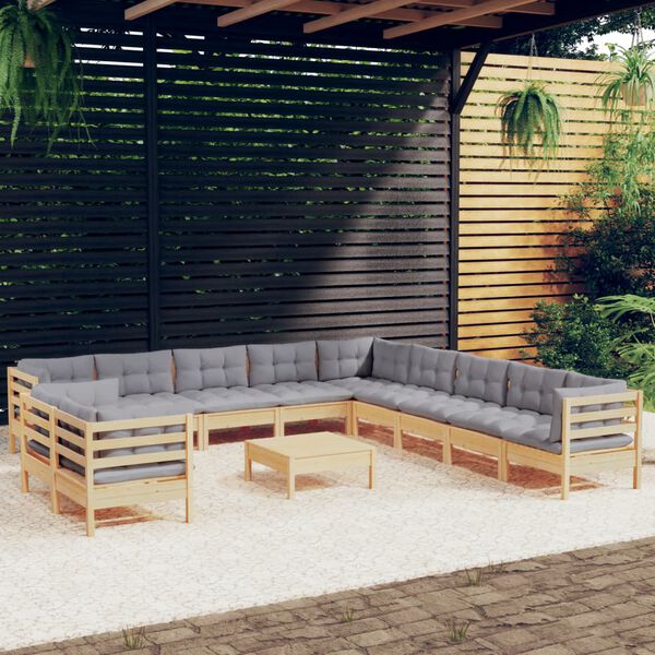 vidaXL Garden Lounge Set Gray Solid pinewood, fabric (100% polyester)