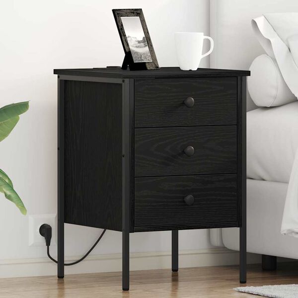 vidaXL Bedside Cabinet with Drawer Black Oak 16.54 x 16.14 x 24.02 in