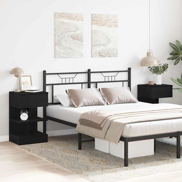 vidaXL Bedside Cabinet 2 pcs Black Oak 15.75 x 13.78 x 25.59 in