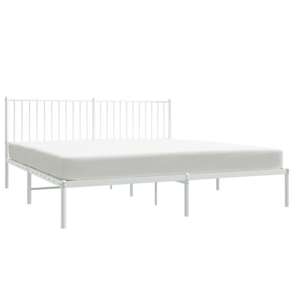 vidaXL Bed Frame White Powder-coated steel King Bed Frame Rectangular