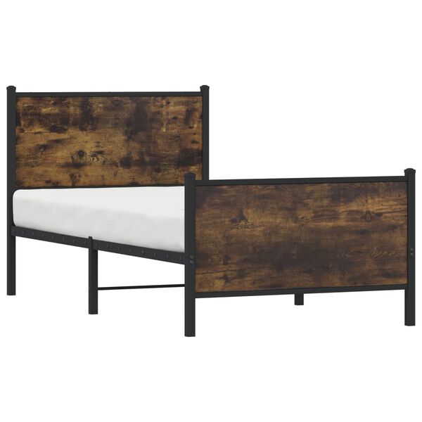 vidaXL Bed Frame Smoked Oak Steel, Engineered Wood Small Single