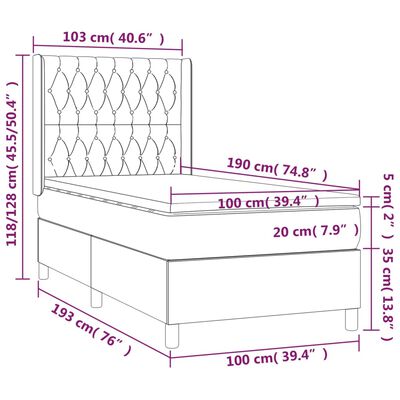 vidaXL Box Spring Bed with Mattress Light Gray Twin Velvet