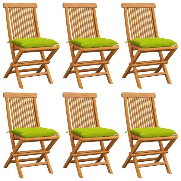 vidaXL Patio Chair Set of 6 Natural teak, Bright green