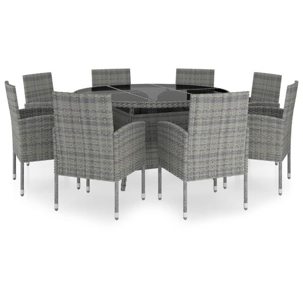 vidaXL 9 Piece Patio Dining Set Poly Rattan Anthracite & Gray