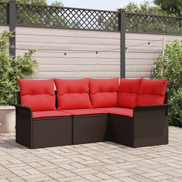 vidaXL Garden Sofa Set with Cushion Brown Poly Rattan