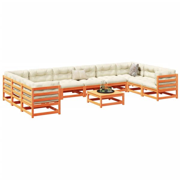 vidaXL Garden Sofa Set Wax Brown Solid Pine Wood Large Modular
