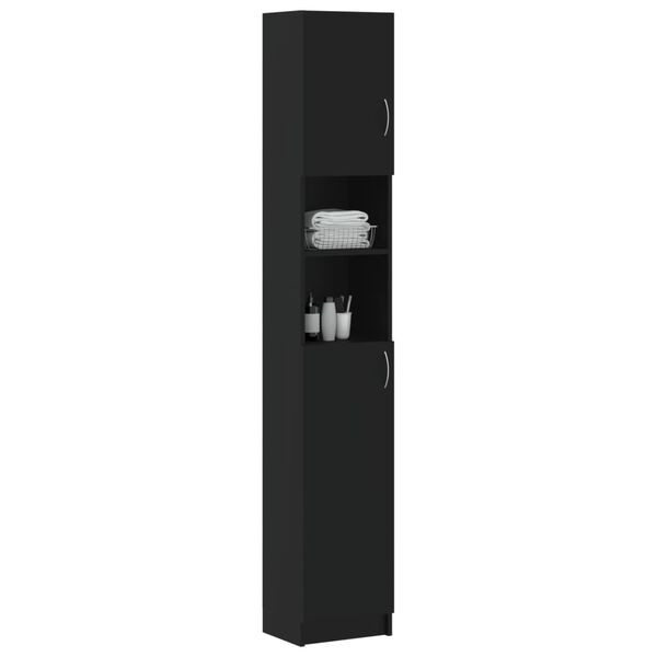 vidaXL Bathroom Cabinet Black Engineered wood Tall Bathroom Cabinet