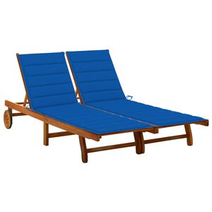 vidaXL Sunlounger Royal blue cushion, Natural wood