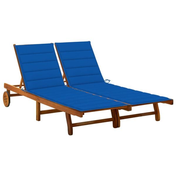 vidaXL Sunlounger Royal blue cushion, Natural wood
