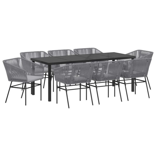 vidaXL Garden Dining Set with Cushion 9 pcs Grey Powder-Coated Steel