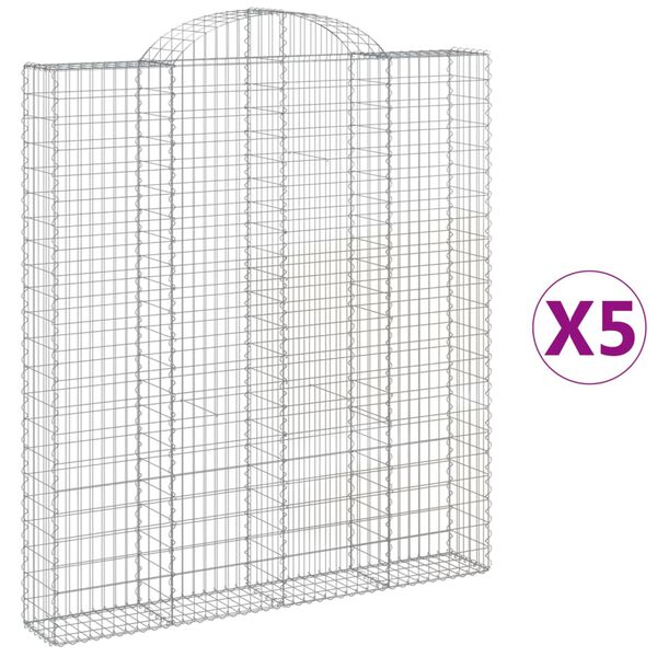 vidaXL Gabion Basket Set of 5 Silver Galvanized Iron Large Durable