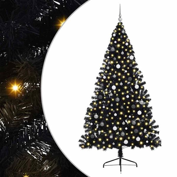 vidaXL Artificial Pre-lit Christmas Tree with 300 LEDs Black 94.5" PVC