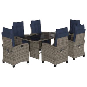 vidaXL Garden Dining Set Grey, Navy Blue