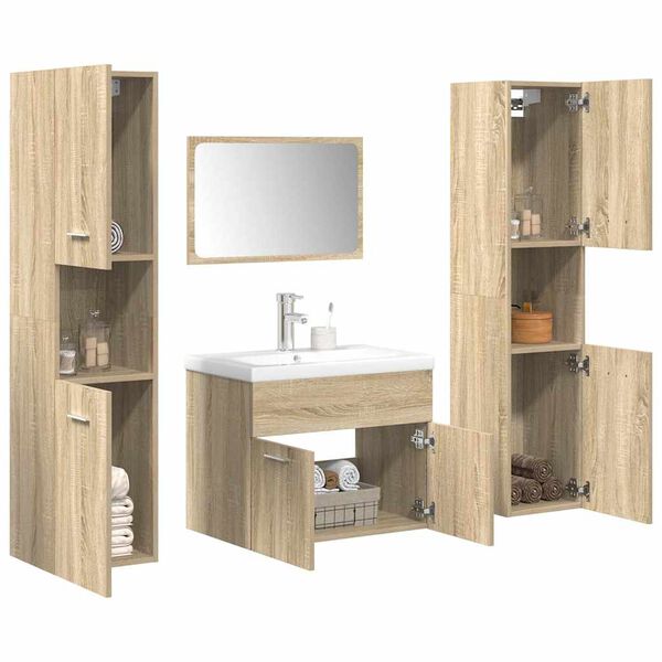 vidaXL Bathroom Furniture Set Sonoma oak Engineered wood and ceramic
