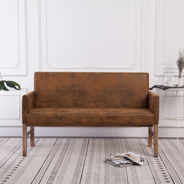 vidaXL Sofa Bench Brown Wooden frame with faux suede leather 55.1 in long