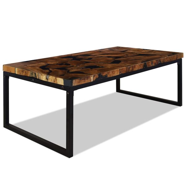 vidaXL Coffee Table Black and Brown Teak Wood and Resin 43.3x23.6x15.7 in