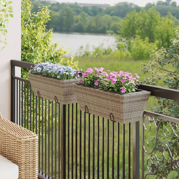 vidaXL Planter Grey PE Rattan Medium Durable Planter Trapezoidal