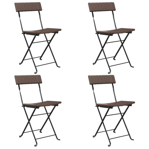vidaXL Folding Bistro Chair Set of 4 Brown Poly Rattan Medium Foldable