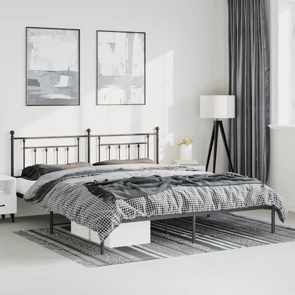 vidaXL Bed Frame Black Powder-Coated Steel Double Bed Frame
