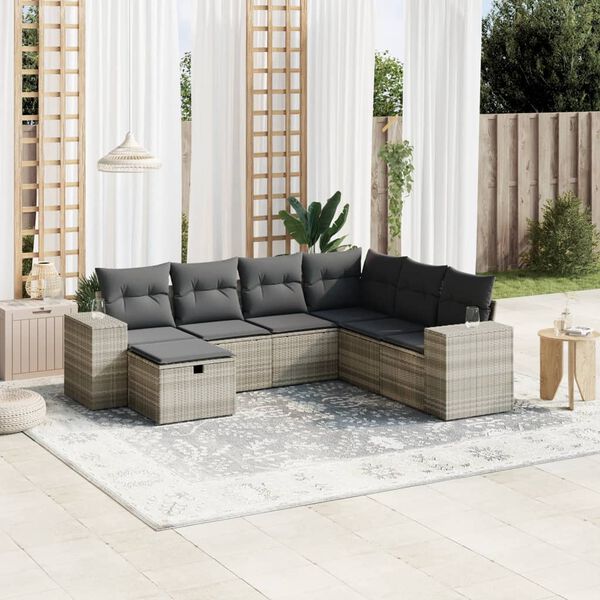 vidaXL Garden Sofa Set Light Grey Poly Rattan, Powder-Coated Steel