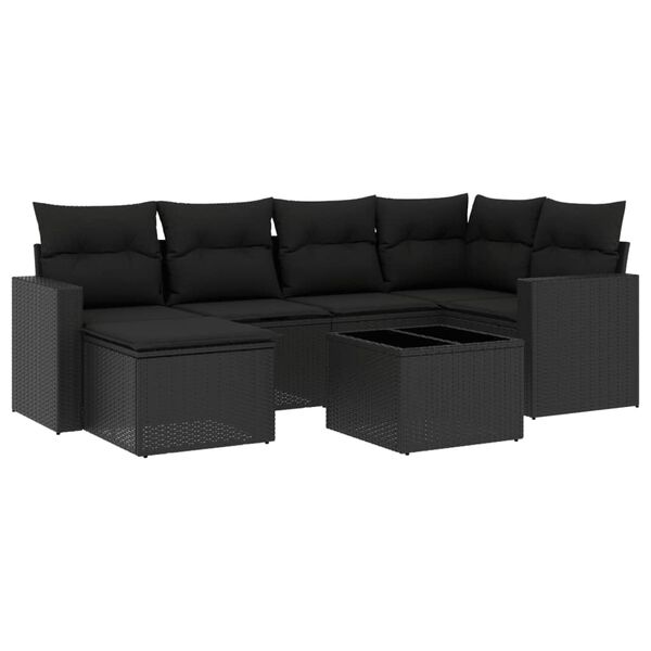 vidaXL Garden Sofa Set Black PE rattan Large Adjustable Feet