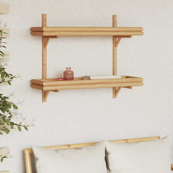 vidaXL Wall Shelf with Shelf Wall-mounted Brown 39 x 26 x 60 cm Bamboo