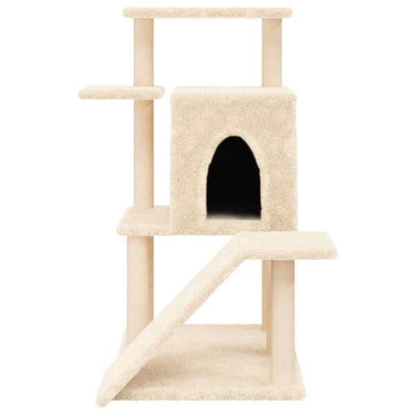 vidaXL Cat Tree Cream Engineered wood, plush, sisal 38.2 in tall Durable