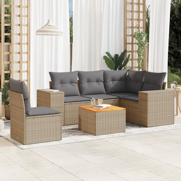 vidaXL Garden Sofa Set Beige Poly Rattan 6 pieces Modular