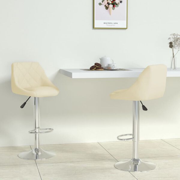 vidaXL Bar Stool Set of 2 Cream Faux leather, chromed steel Adjustable