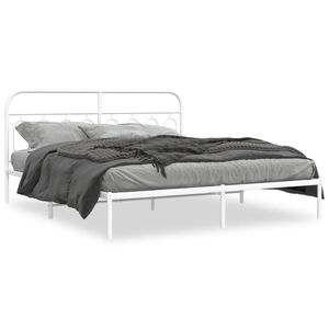 vidaXL Bed Frame White Steel Super King Bed Frame Rectangular Modern