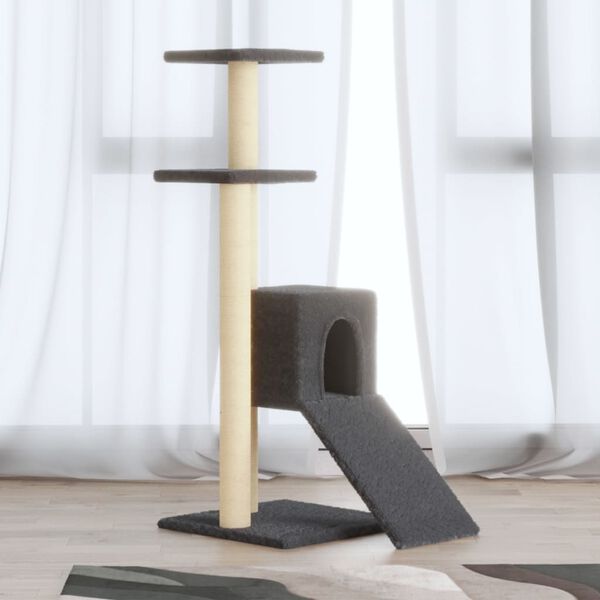vidaXL Cat Tree Dark grey Engineered wood, plush, sisal Medium