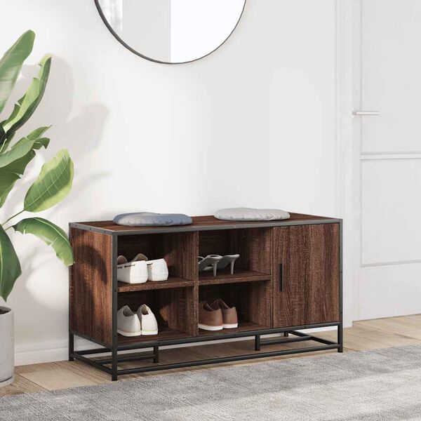 vidaXL Shoe Bench Brown Oak Engineered Wood and Metal