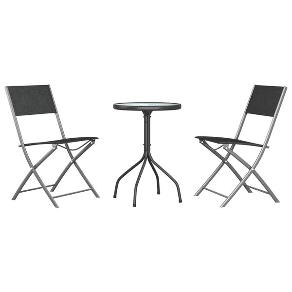 vidaXL 3 Piece Patio Dining Set Black Steel