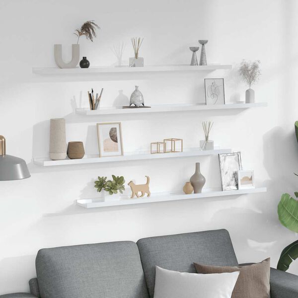 vidaXL Wall Shelf Set of 4 High gloss white MDF Large Wall Shelf