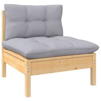 vidaXL Patio Middle Sofa with Gray Cushions Solid Pinewood