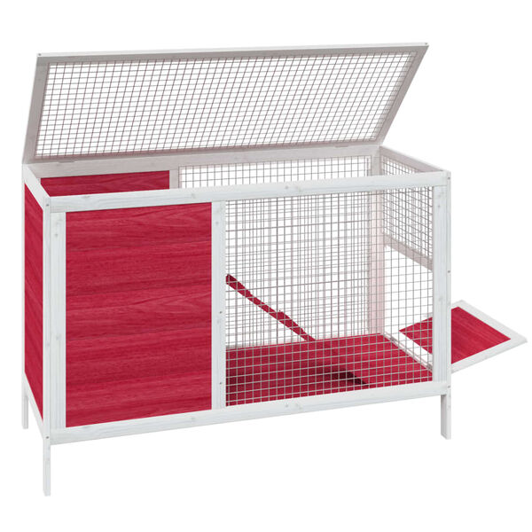 vidaXL Rabbit Hutch Red Solid Pine Wood Medium
