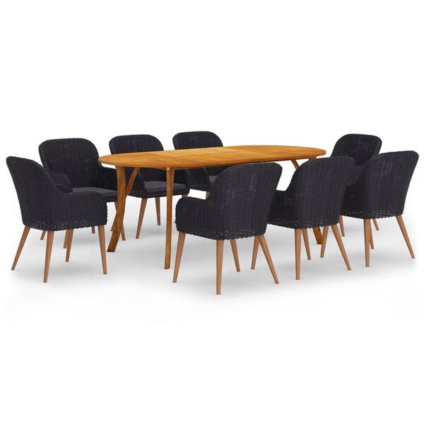 vidaXL 9 Piece Patio Dining Set Black