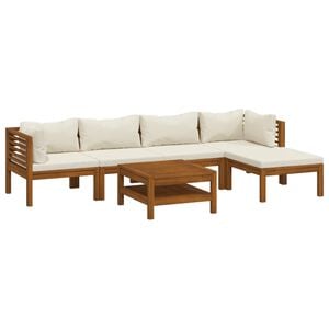 vidaXL Garden Lounge Set Cream Solid acacia wood, fabric 6 Piece Set