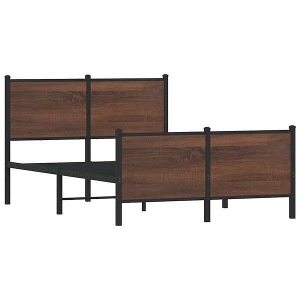 vidaXL Bed Frame Brown Oak Steel, Engineered Wood Double Bed Frame