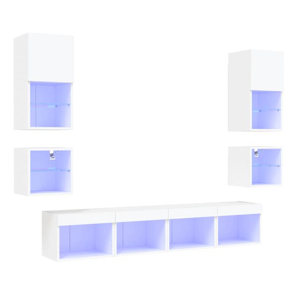 vidaXL TV Wall Unit Set of 8 White Engineered wood, glass Multiple sizes