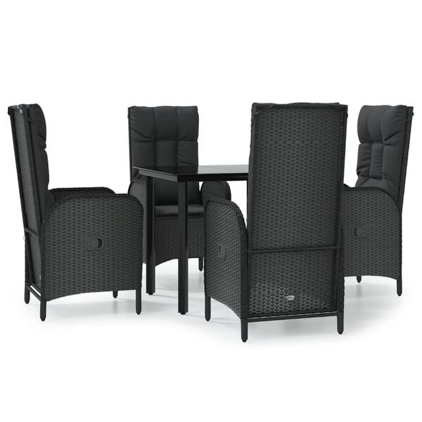 vidaXL Patio Dining Set Black PE Rattan Medium Adjustable Armrests