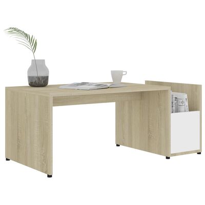 vidaXL Coffee Table White and Sonoma Oak 35.4"x17.7"x13.8" Engineered Wood