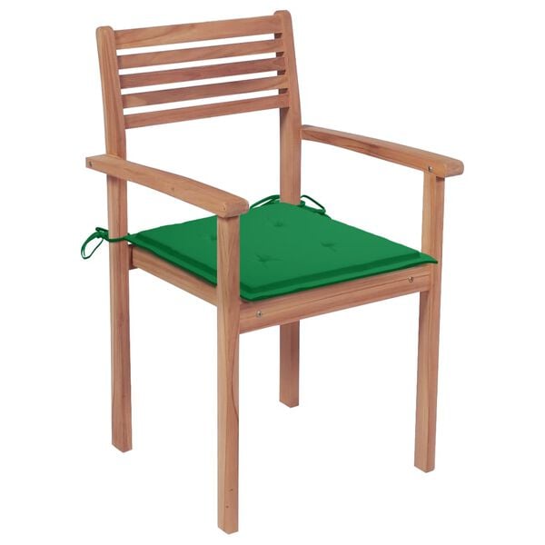 vidaXL Garden Chair Set of 2 Natural teak, Green cushion Teak wood